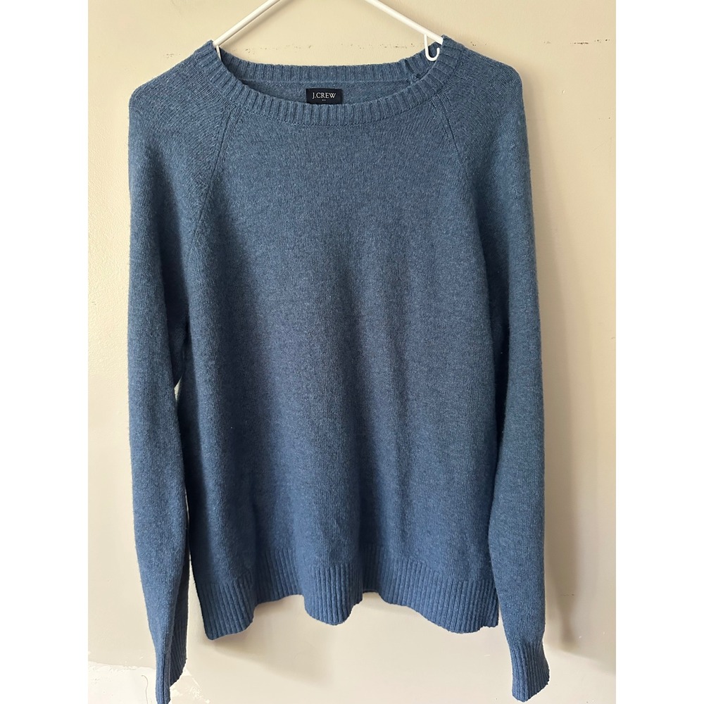 J.Crew Mens XL Blue Lambs Wool Blend Raglan Crewneck Sweater Heathered Knit